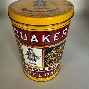 Vintage 1984 Quaker Rolled White Oats Limited Edition Yellow Collectible Tin